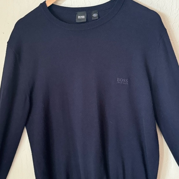 BOSS HUGO BOSS Wool Blend Logo Crewneck Pullover Sweater “Balduin” Dark Blue M - Picture 10 of 16